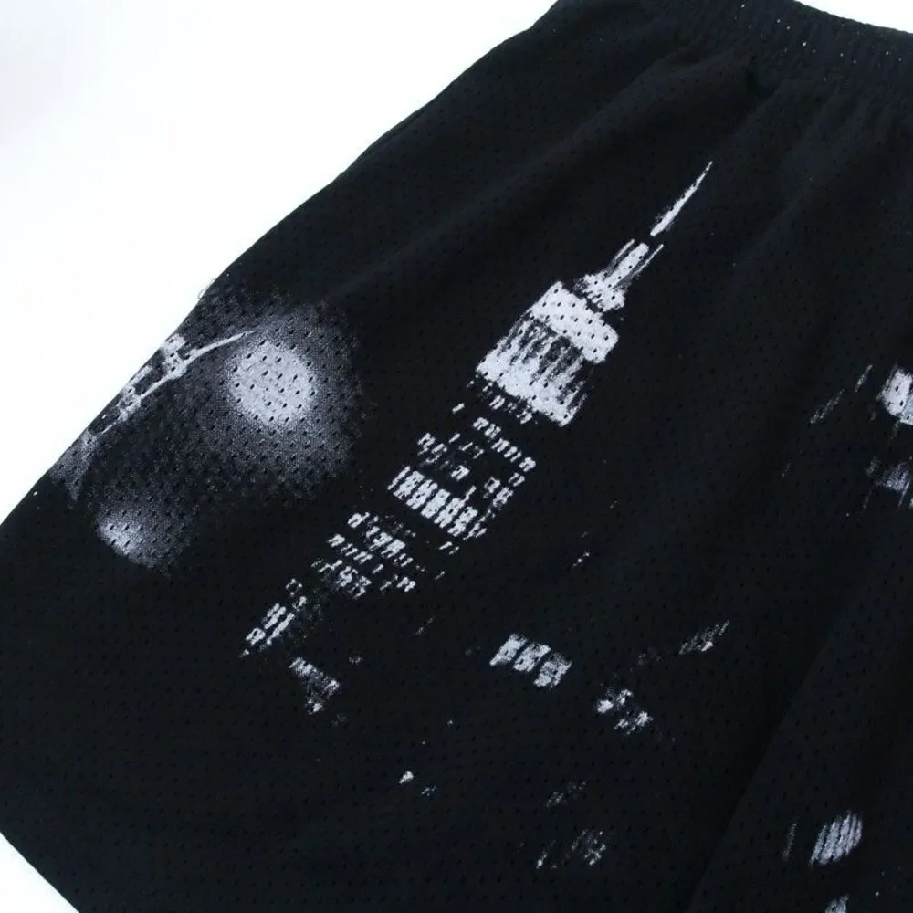 Eric Emanuel New York City Skyline Black Graphic Mesh Mens Large EE Basic Shorts
